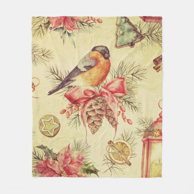 Vintage Decorative Christmas Fleece Blanket (Front)