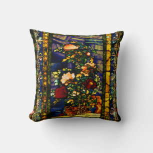 Vintage Decorative Floral Stained Glass Throw Pillow