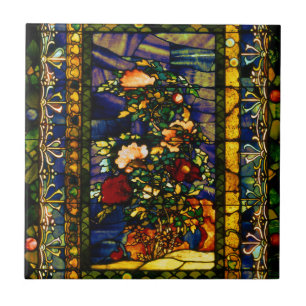 Vintage Decorative Floral Stained Glass Tile