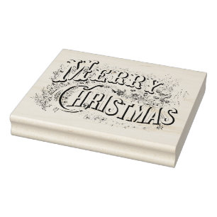 Vintage Decorative Merry Christmas Colour Me scrip Rubber Stamp