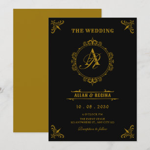 Vintage decorative ornate gothic wedding invitation