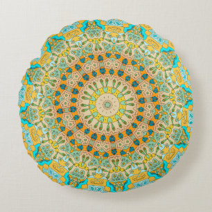 Vintage decorative pattern. Islam, Arabic, Indian, Round Pillow