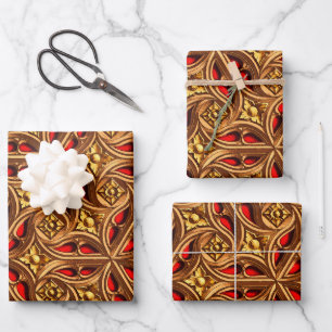 Vintage Decorative Red and Gold Egyptian Pattern Wrapping Paper Sheet