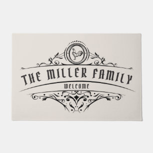 Vintage decorative script ornament monogram doormat