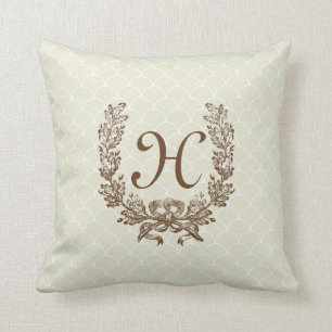 Vintage Decorator Pillow w/Monogrammed Wreath