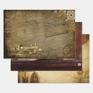 Vintage Decoupage Steampunk Art Abstract Wrapping Paper Sheet