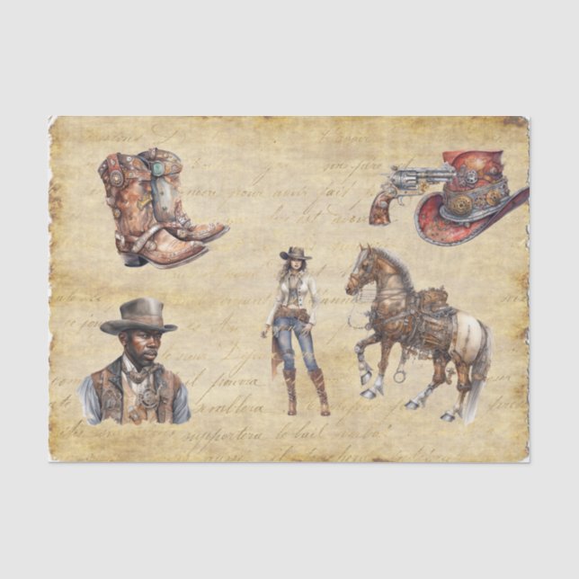 Vintage  Decoupage Western Steampunk  Tissue Paper (Front)