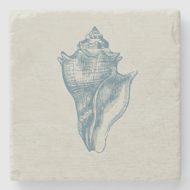 Vintage Deep Ocean Blue Shell Stone Coaster (Front)