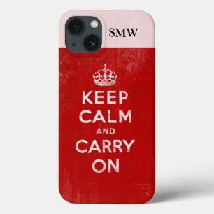 Vintage Deep Red Distressed Keep Calm and Carry On iPhone 13 Case