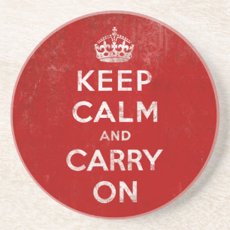 Vintage Deep Red Distressed Keep Calm and Carry On Coaster