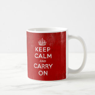 Vintage Deep Red Distressed Keep Calm and Carry On Coffee Mug