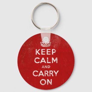 Vintage Deep Red Distressed Keep Calm and Carry On Keychain