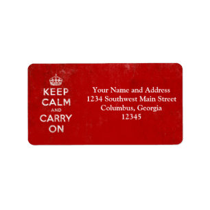 Vintage Deep Red Distressed Keep Calm and Carry On Label
