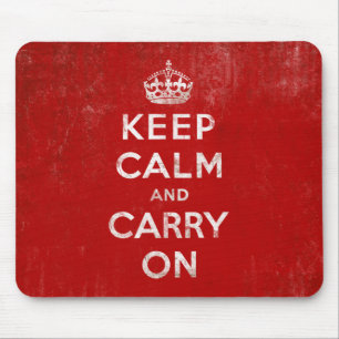 Vintage Deep Red Distressed Keep Calm and Carry On Mouse Pad