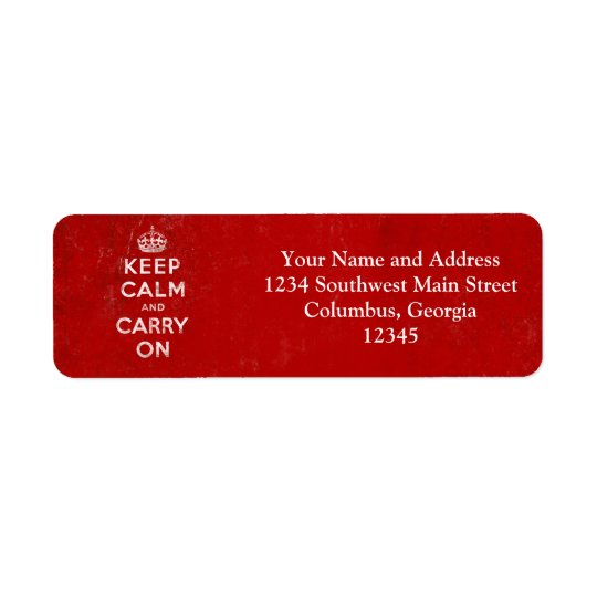 Vintage Deep Red Distressed Keep Calm and Carry On Return Address Label