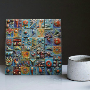 Vintage Deep-Sea Creatures Colourful Surrealist Tile