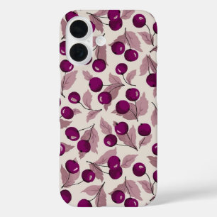 Vintage Deep Violet Cherry Botanical Pattern  iPhone 16 Case