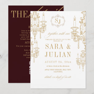 Vintage Deep Wine Old Money Wedding Invitation