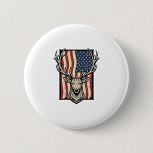 Vintage Deer American Flag Hunting Shirt Design_1 2 Inch Round Button