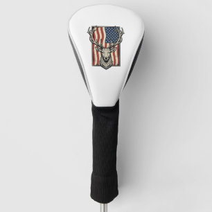 Vintage Deer American Flag Hunting Shirt Design_1 Golf Head Cover