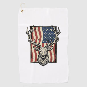 Vintage Deer American Flag Hunting Shirt Design_1 Golf Towel