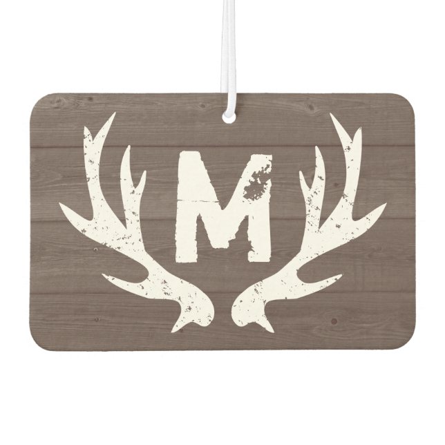 Vintage deer antlers monogram car air freshener (Front)