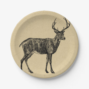Vintage Deer Art Illustrated Deer Paper Plate