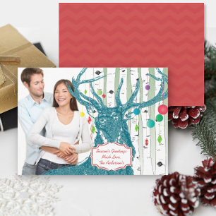 Vintage Deer Birch Tree Photo Christmas Card