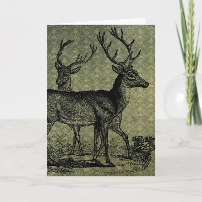 Vintage Deer, Christmas Holiday Card (Front)