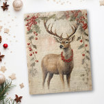 Vintage Deer Christmas Winter Aged Decoupage Jigsaw Puzzle<br><div class="desc">This design may be personalized by choosing the Edit Design option. You may also transfer onto other items. Contact me at colorflowcreations@gmail.com or use the chat option at the top of the page if you wish to have this design on another product or need assistance. See more of my designs...</div>