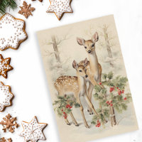 Vintage Deer Christmas Winter Aged Decoupage