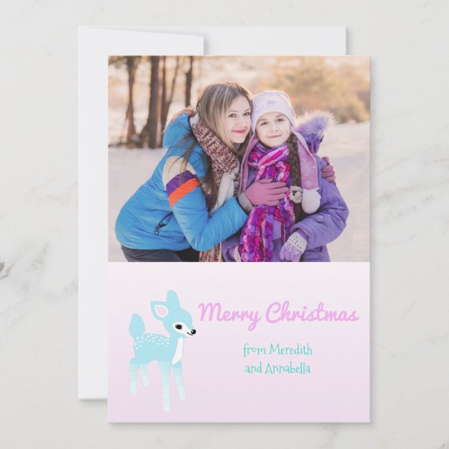 Vintage Deer Custom Photo Holiday Card (Front)