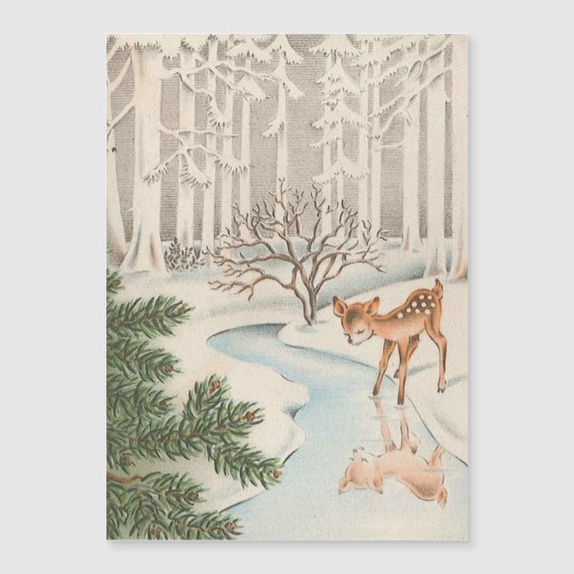 Vintage Deer dans la carte de vacances neige (Devant)