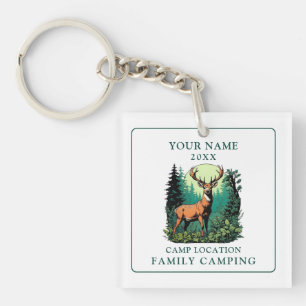 Vintage Deer Forest Family Camping Keychain
