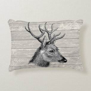 Vintage Deer Head Illustration Accent Pillow