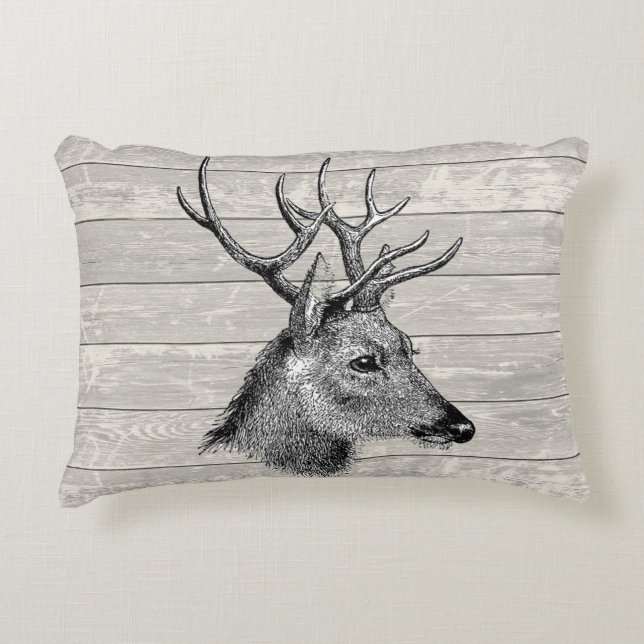 Vintage Deer Head Illustration Accent Pillow (Front)