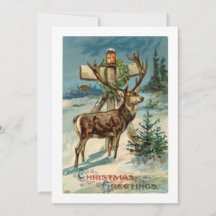 Vintage deer illustration Christmas card 