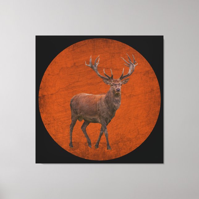 vintage deer in orange nature canvas print (Front)