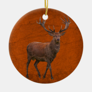 vintage deer in orange nature ceramic ornament