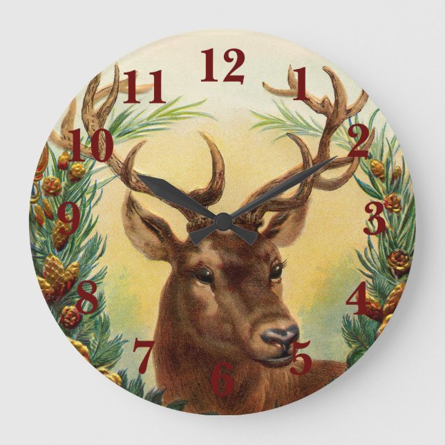 Vintage Deer Large Clock (Front)