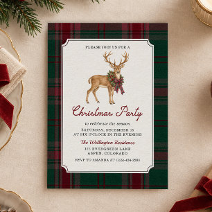 Vintage Deer Tartan Christmas Party Invitation