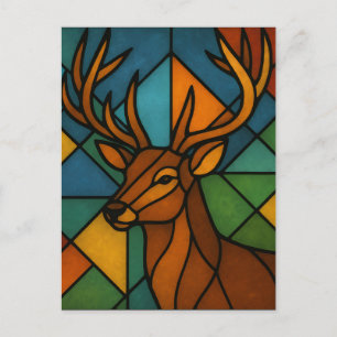Vintage Deer Tiffany Style Stained Glass Art Postcard