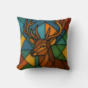 Vintage Deer Tiffany Style Stained Glass Art Throw Pillow