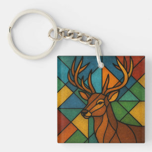 Vintage Deer Tiffany Style Stained Glass Design Keychain