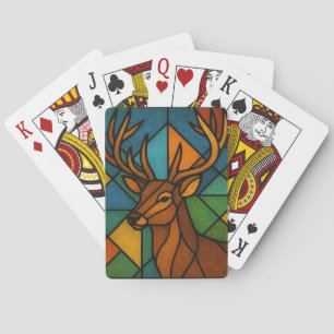 Vintage Deer Tiffany Style Stained Glass Design Playing Cards