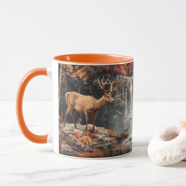 Vintage Deer Woodland Waterfall Mug (With Donut)