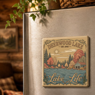 Vintage Deerwood Lake Life Rustic Magnet