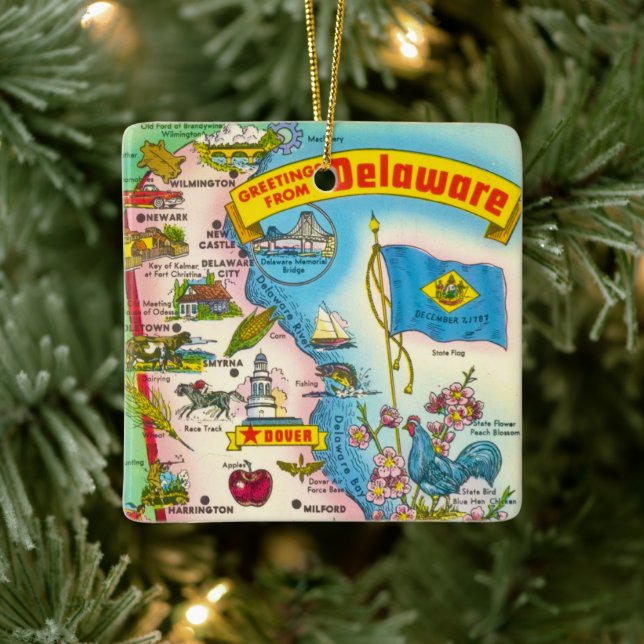 Vintage Delaware Map  Ceramic Ornament (Tree)
