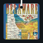 Vintage Delaware Map Metal Ornament<br><div class="desc">Colourful, vintage map postcard of the State of Delaware repurposed on an ornament!</div>
