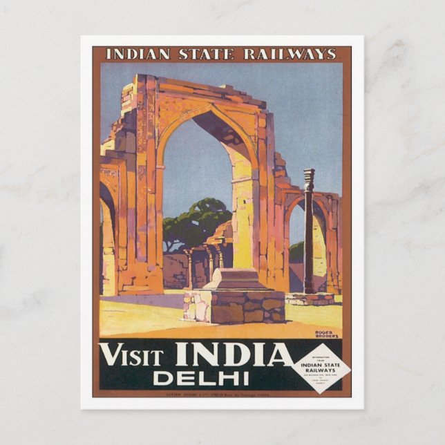 Vintage Delhi India Railways Postcard (Front)